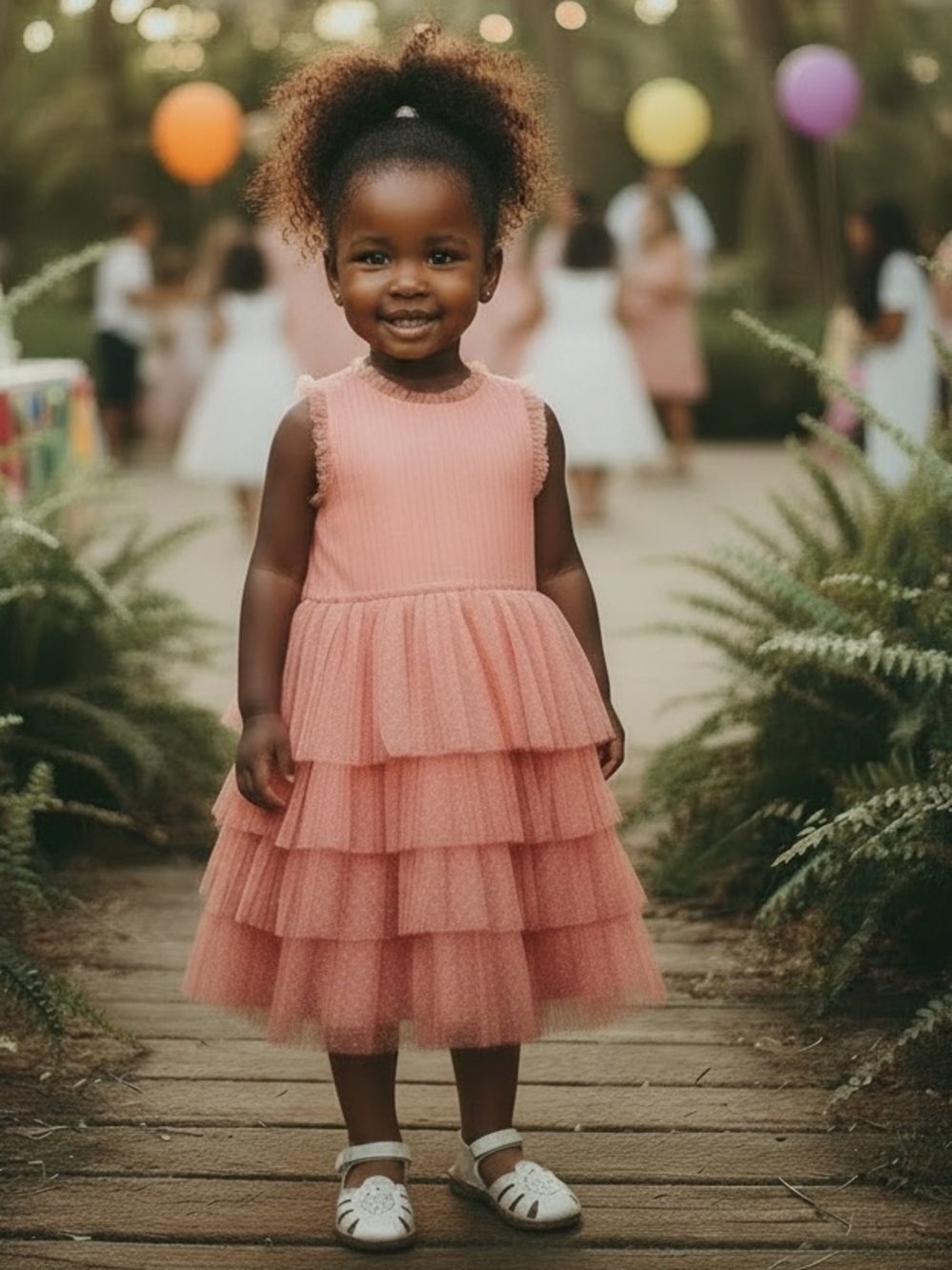 Zenzi Tiered Tulle Polka Dot Dress in Dusty Pink sz XS 4-5